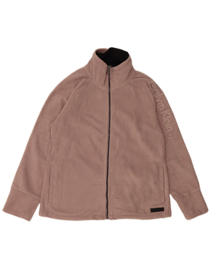 CALVIN KLEIN Giacca in pile con grafica da donna UK 16 Large Rosa Poliestere