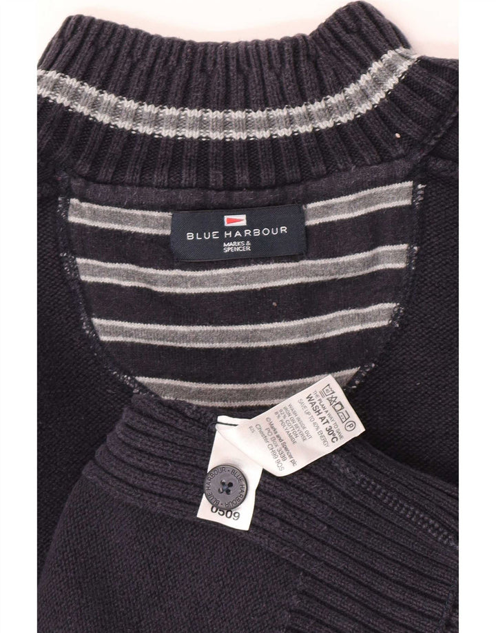 Marks & Spencer Maglione da uomo con collo a bottoni blu Harbour XL in cotone blu scuro