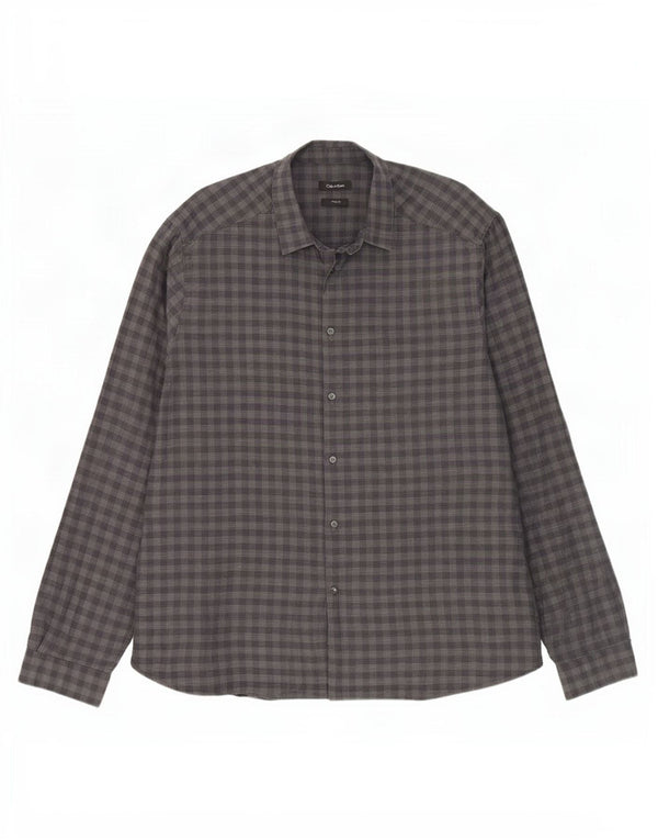 Camicia slim fit da uomo Calvin Klein 2XL cotone a quadretti grigio