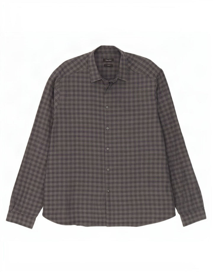 Camicia slim fit da uomo Calvin Klein 2XL cotone a quadretti grigio