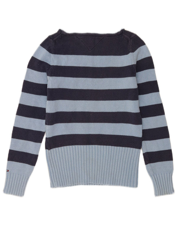 TOMMY HILFIGER Maglione da donna con scollo a barca UK 10 Piccolo a righe blu