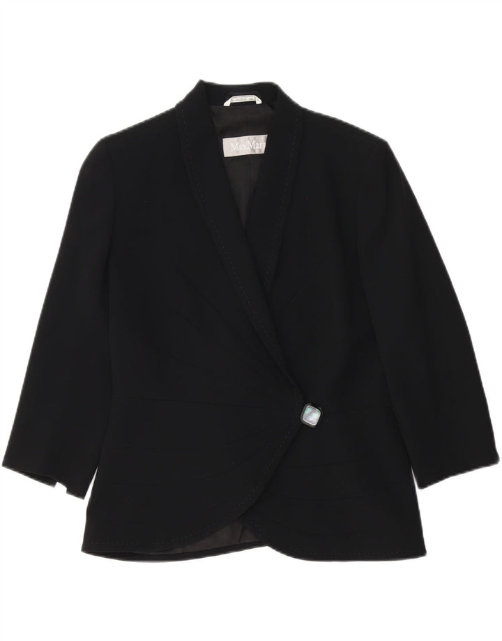 Giacca blazer da donna Max Mara con maniche a 3/4 e 1 bottone, UK 12, rayon nero medio
