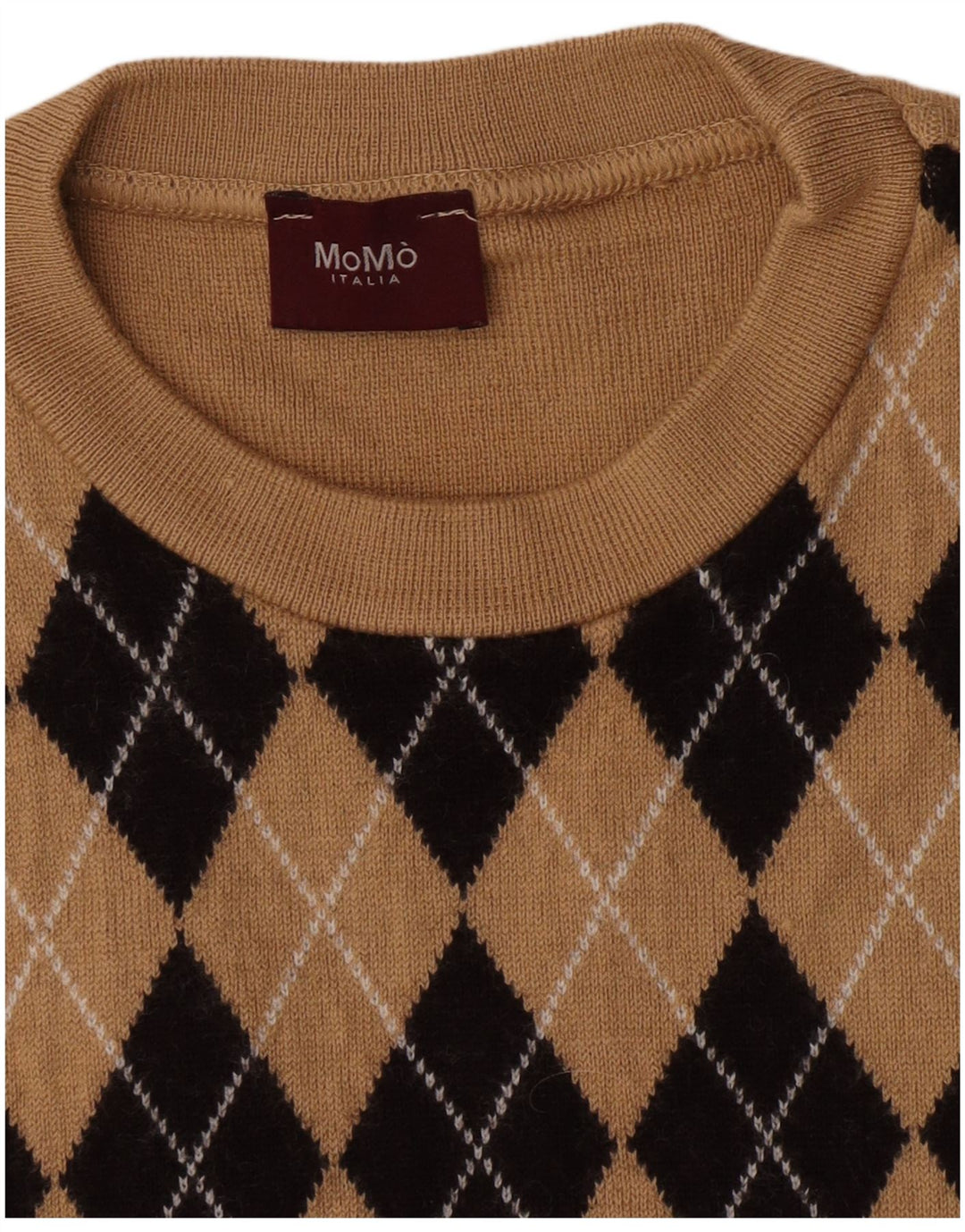 Maglione da uomo girocollo Momo piccolo beige a rombi/diamante
