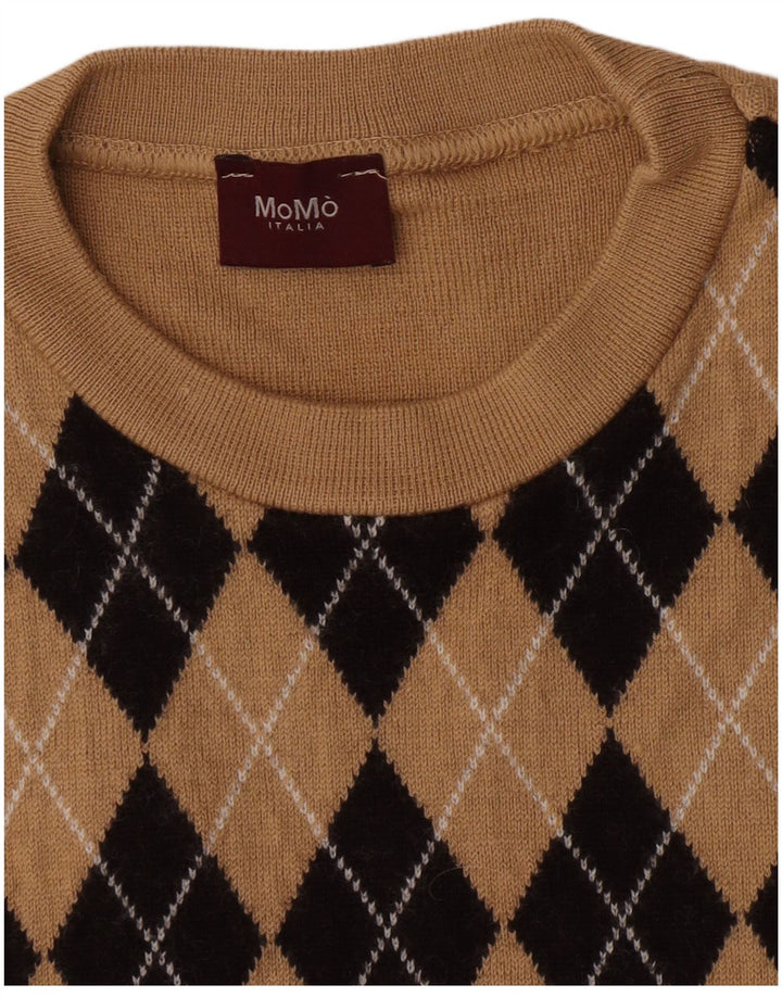 Maglione da uomo girocollo Momo piccolo beige a rombi/diamante