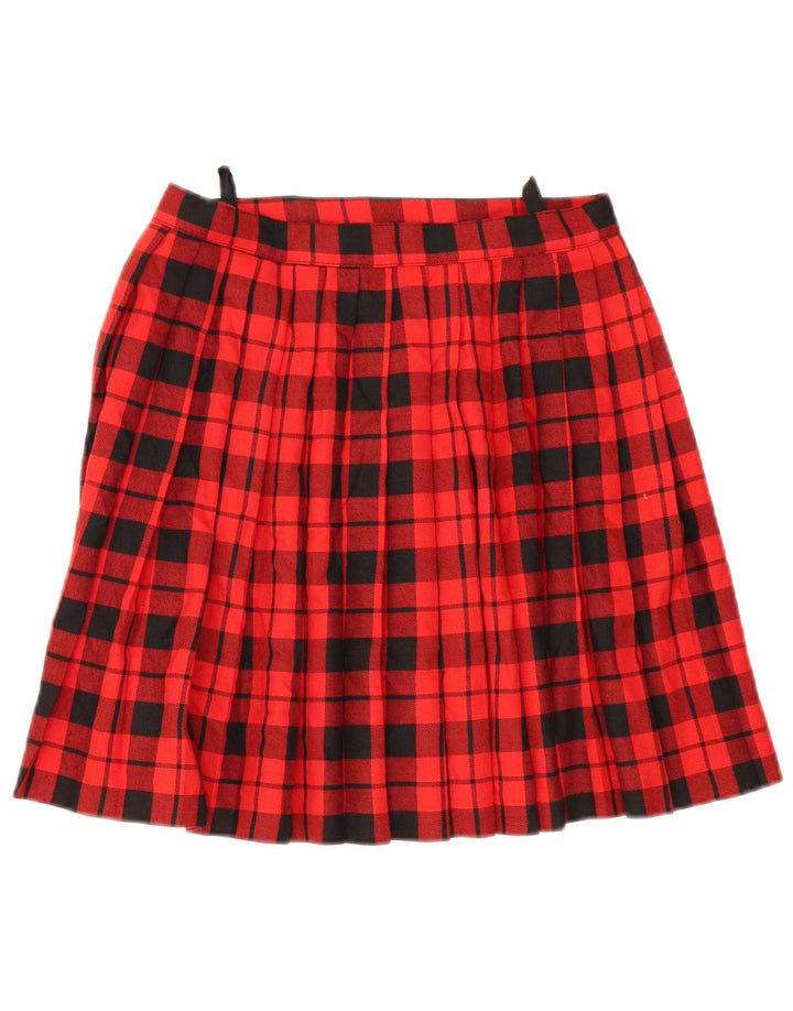 Gonna a trapezio pieghettata da donna vintage EU 38 media W28 poliestere scozzese rosso