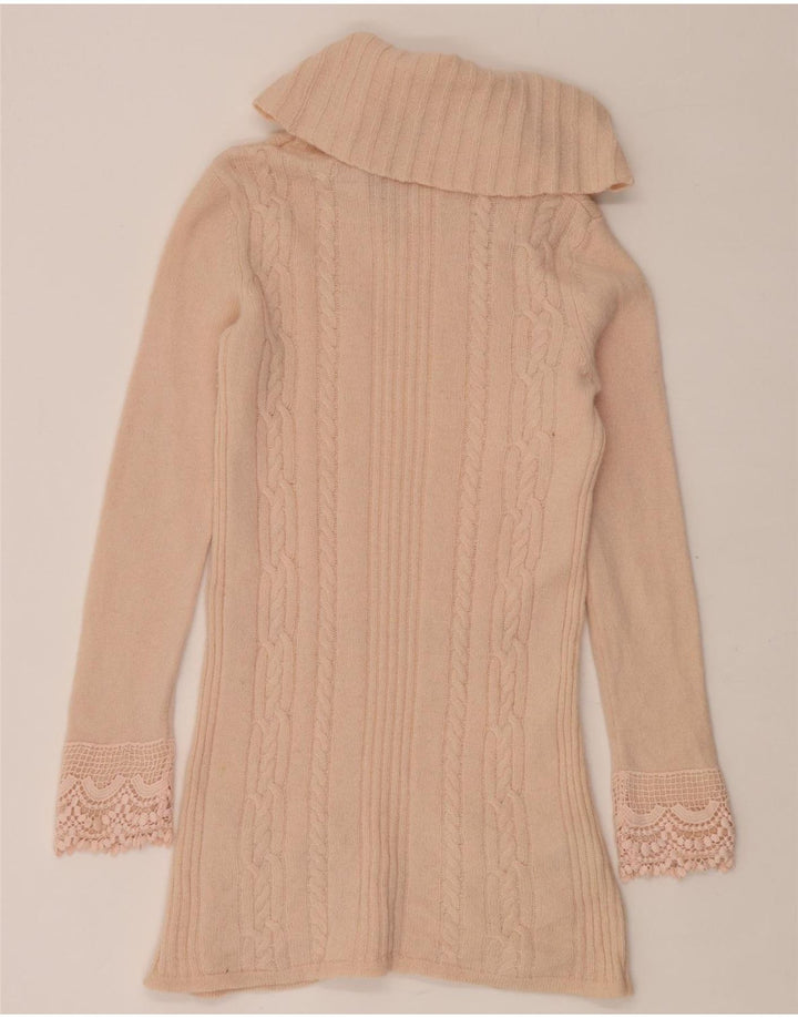 Maglione maglione a collo alto da donna Laura Ashley UK 12 Lana d'agnello rosa medio