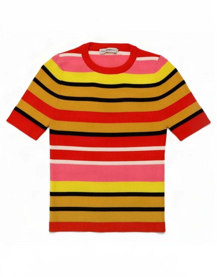 Top corto da donna Zara in camicetta UK 8 piccolo in viscosa a righe multicolore
