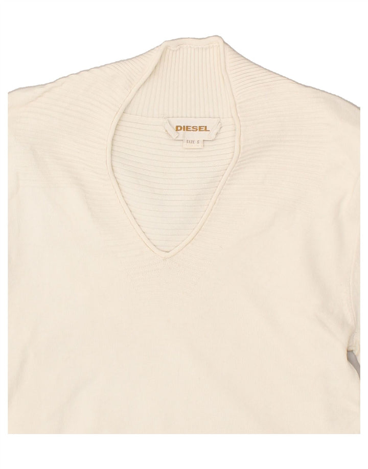 DIESEL Womens V-Neck Jumper Sweater UK 8 Small  Beige Striped Vintage Diesel and Second-Hand Diesel from Messina Hembry 