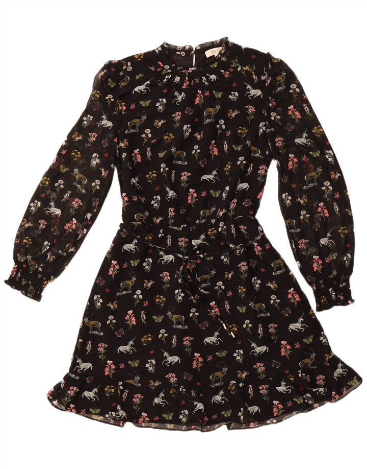 Abito a trapezio da donna a maniche lunghe OASIS UK 12 Poliestere floreale nero medio