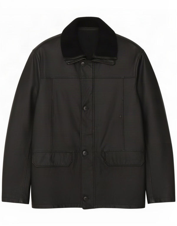 Cappotto in pelle da uomo vintage IT 58 4XL Nero