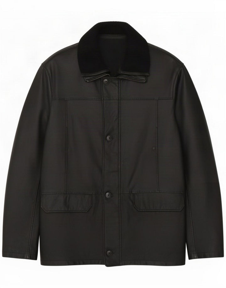 Cappotto in pelle da uomo vintage IT 58 4XL Nero