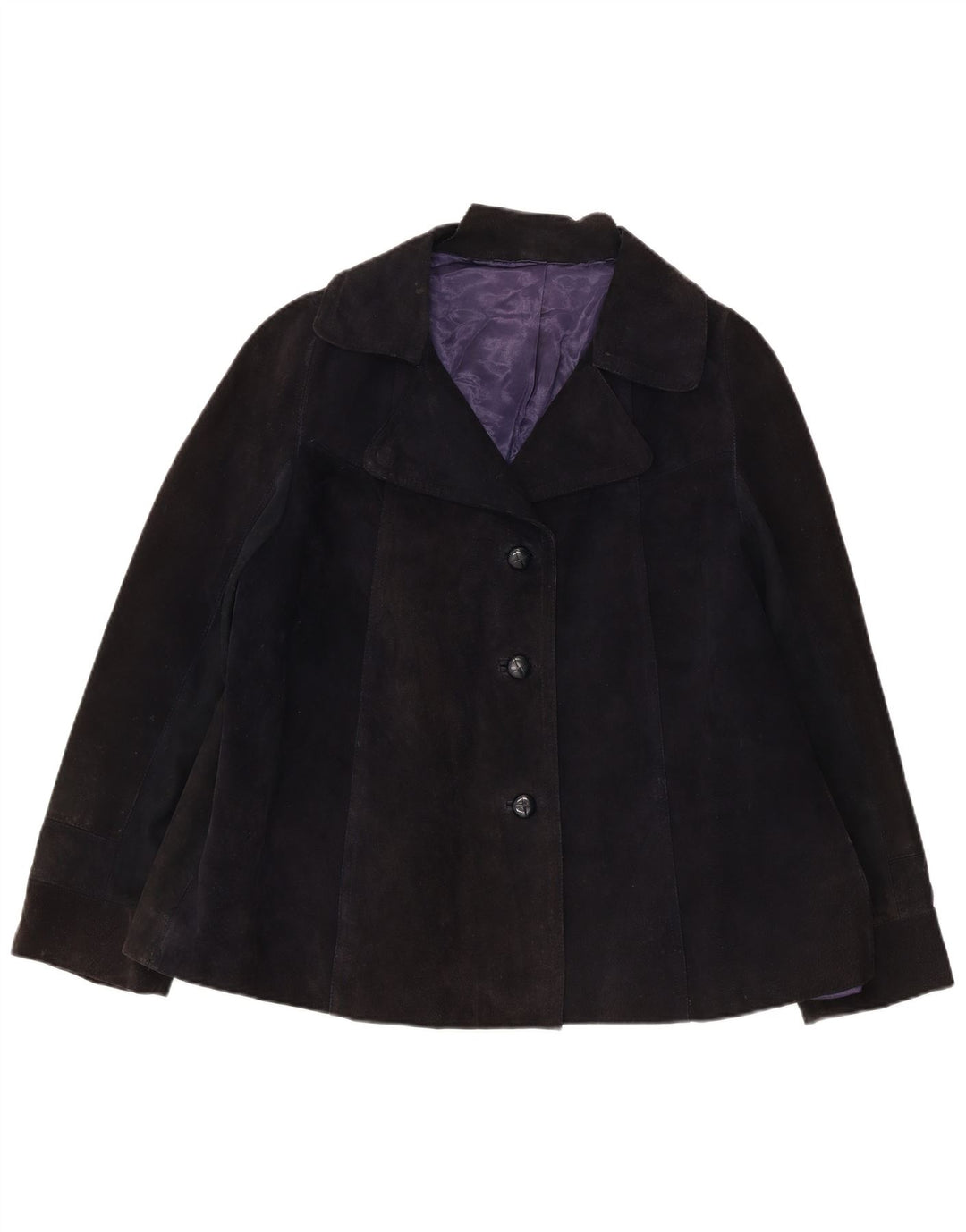 Giacca blazer vintage da donna in pelle scamosciata a 3 bottoni UK 16 grande blu navy
