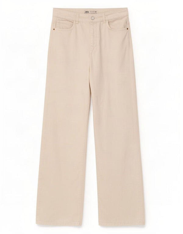 Jeans Zara da donna a vita alta a gamba larga EU 40 medio W30 L29 bianco