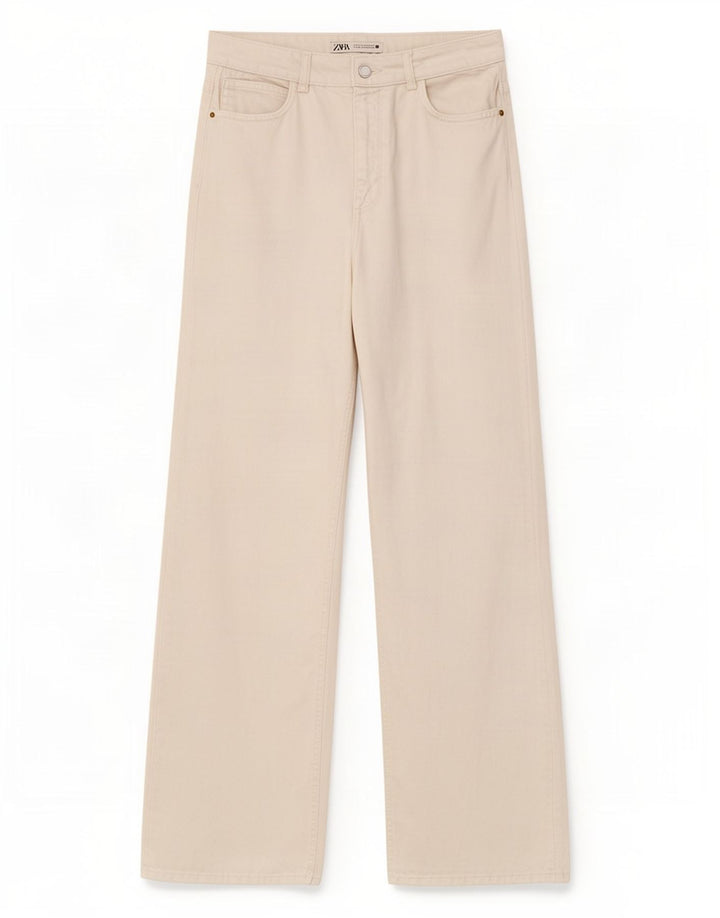 Jeans Zara da donna a vita alta a gamba larga EU 40 medio W30 L29 bianco