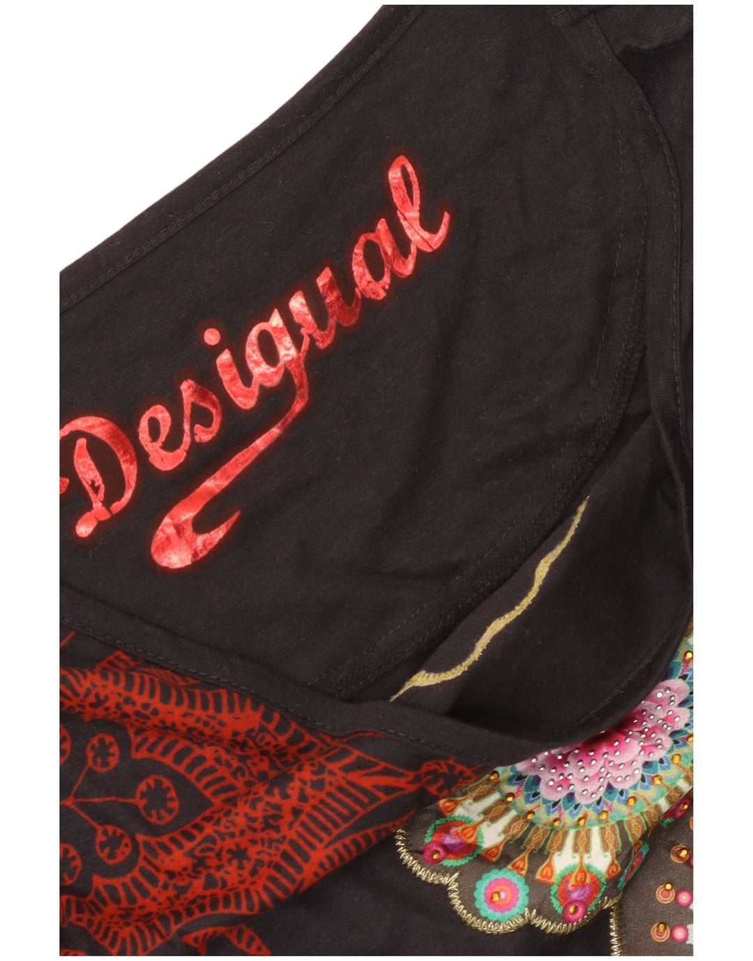 Desigual Donna Graphic Top Manica Lunga UK 12 Medio Nero Floreale