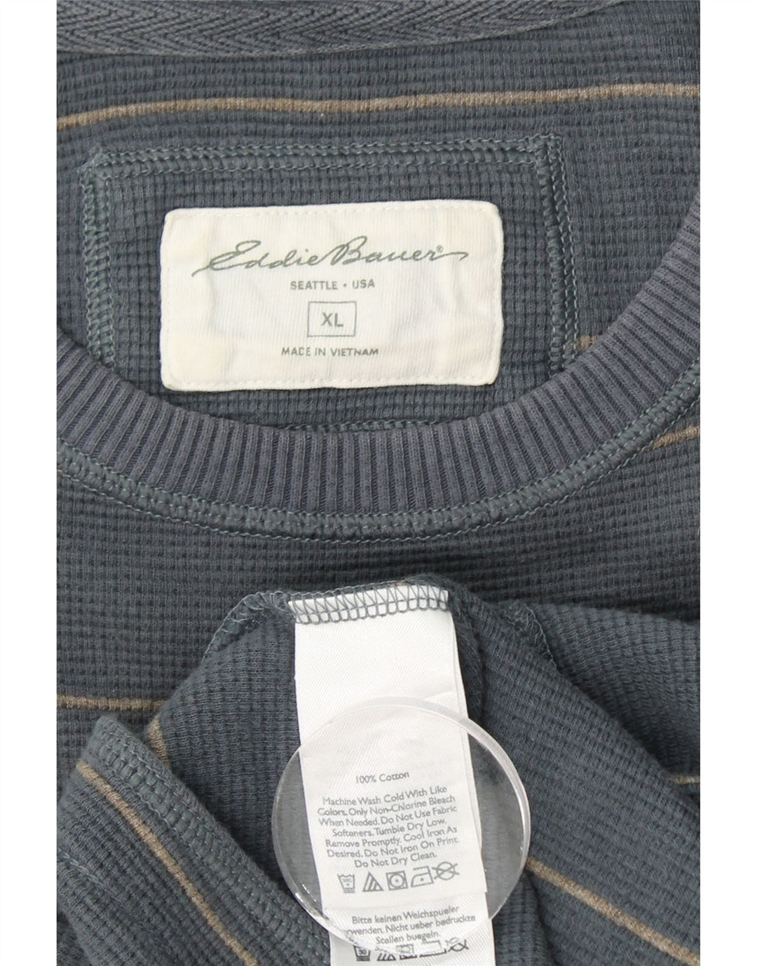 EDDIE BAUER Top da uomo a maniche lunghe XL in cotone a righe blu