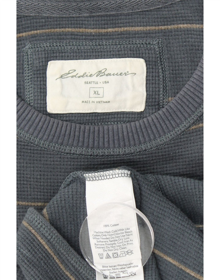 EDDIE BAUER Top da uomo a maniche lunghe XL in cotone a righe blu