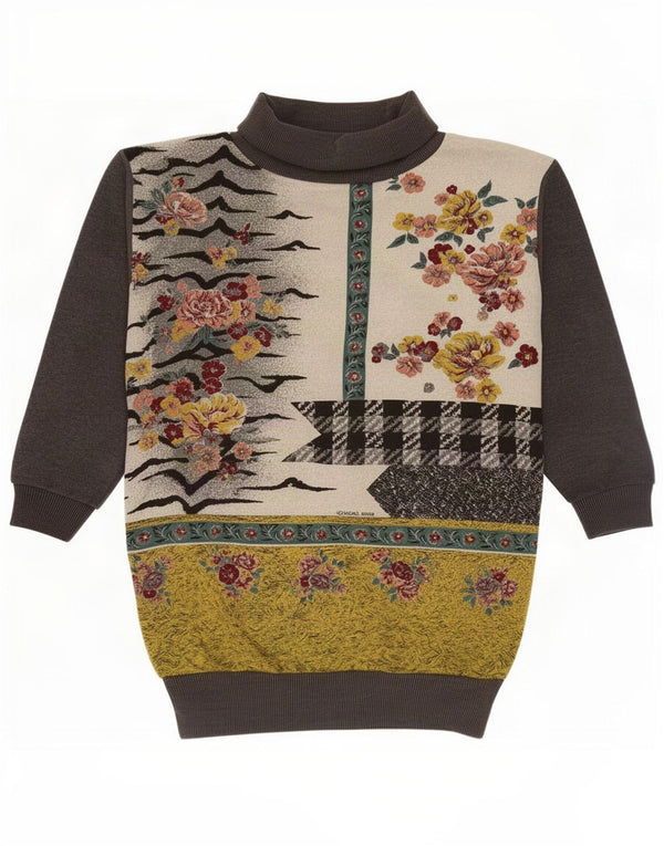 Vintage Womens Longline Sweatshirt Jumper UK 10/12 Small Grey Floral