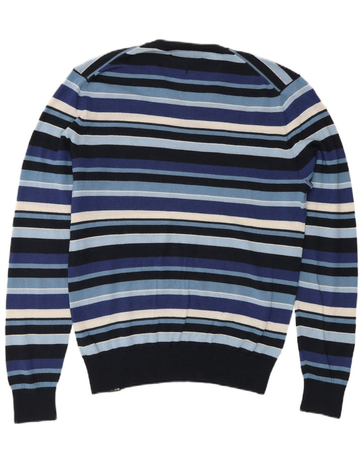 Maglione da uomo con scollo a V Rifle in lana media a righe blu navy