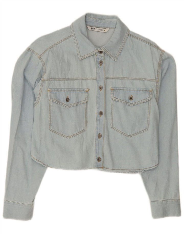 Camicia in denim corto da donna Zara UK 14 cotone blu medio