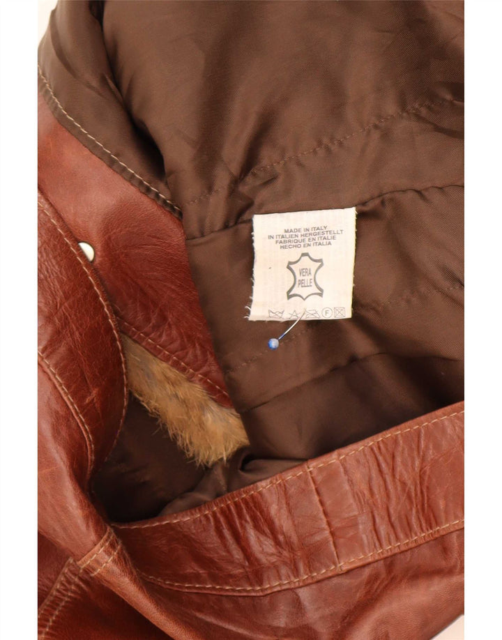 Giacca in pelle vintage da donna UK 18 XL Marrone