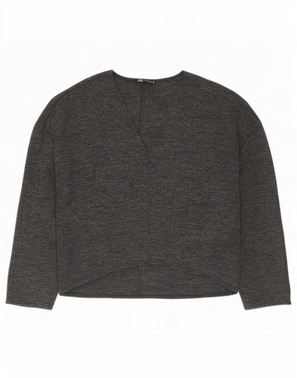 Top Zara da donna oversize in camicetta UK 10 piccolo poliestere chiazzato grigio