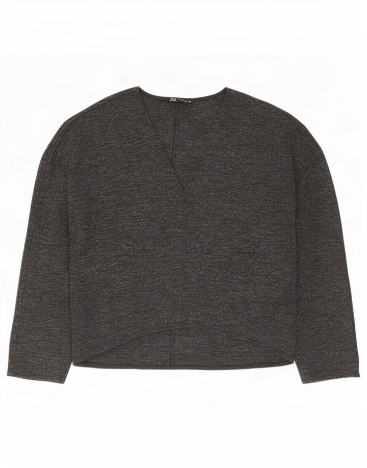 Top Zara da donna oversize in camicetta UK 10 piccolo poliestere chiazzato grigio