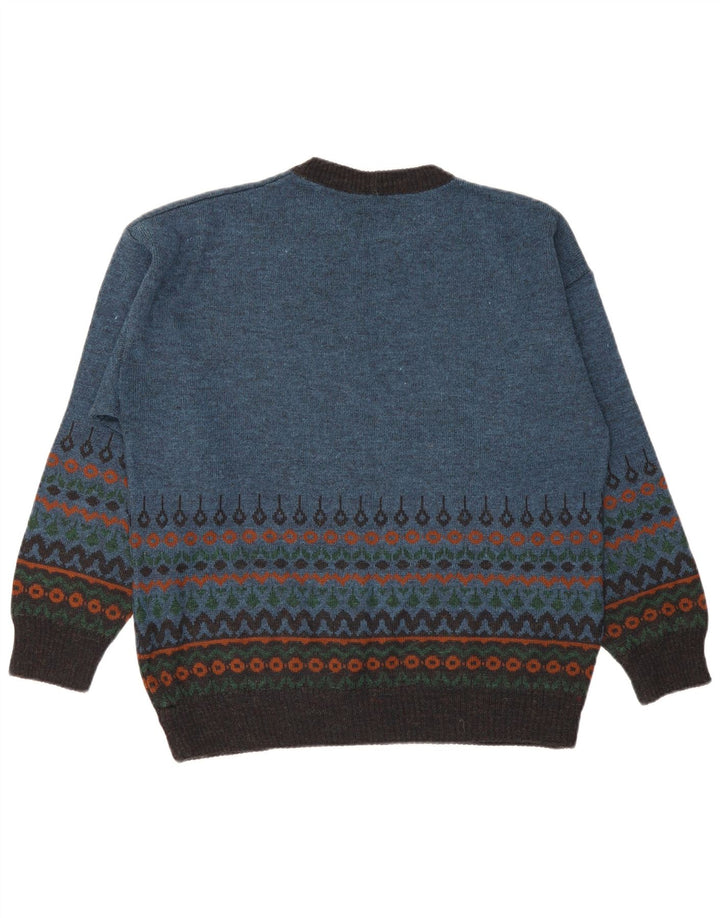 Maglione maglione girocollo da uomo vintage blu medio Fair Isle