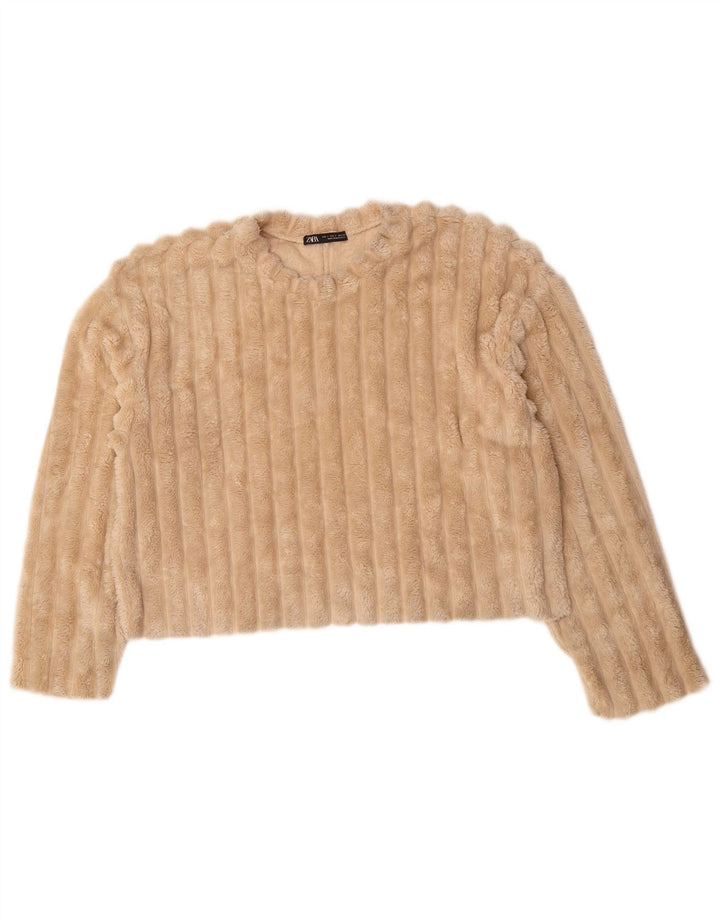 Maglione Oversize In Pile ZARA Da Donna UK 10 Small Beige