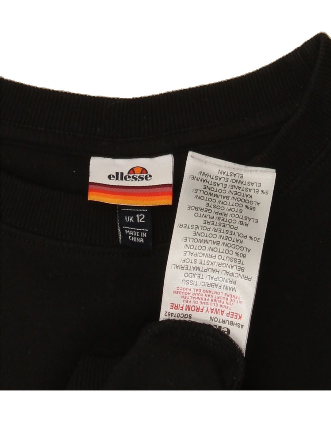ELLESSE Womens Oversized Sweatshirt Jumper UK 12 Medium Black Cotton Vintage Ellesse and Second-Hand Ellesse from Messina Hembry 