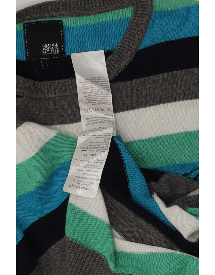 Jack & Jones Maglione girocollo da uomo a righe grandi multicolori
