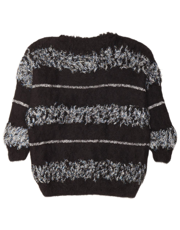 Maglione maglione con scollo a barca da donna VINTAGE UK 18 XL a righe nere