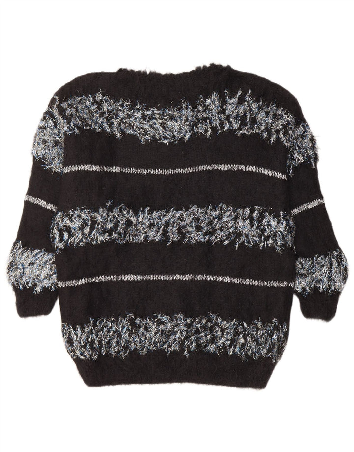 Maglione maglione con scollo a barca da donna VINTAGE UK 18 XL a righe nere