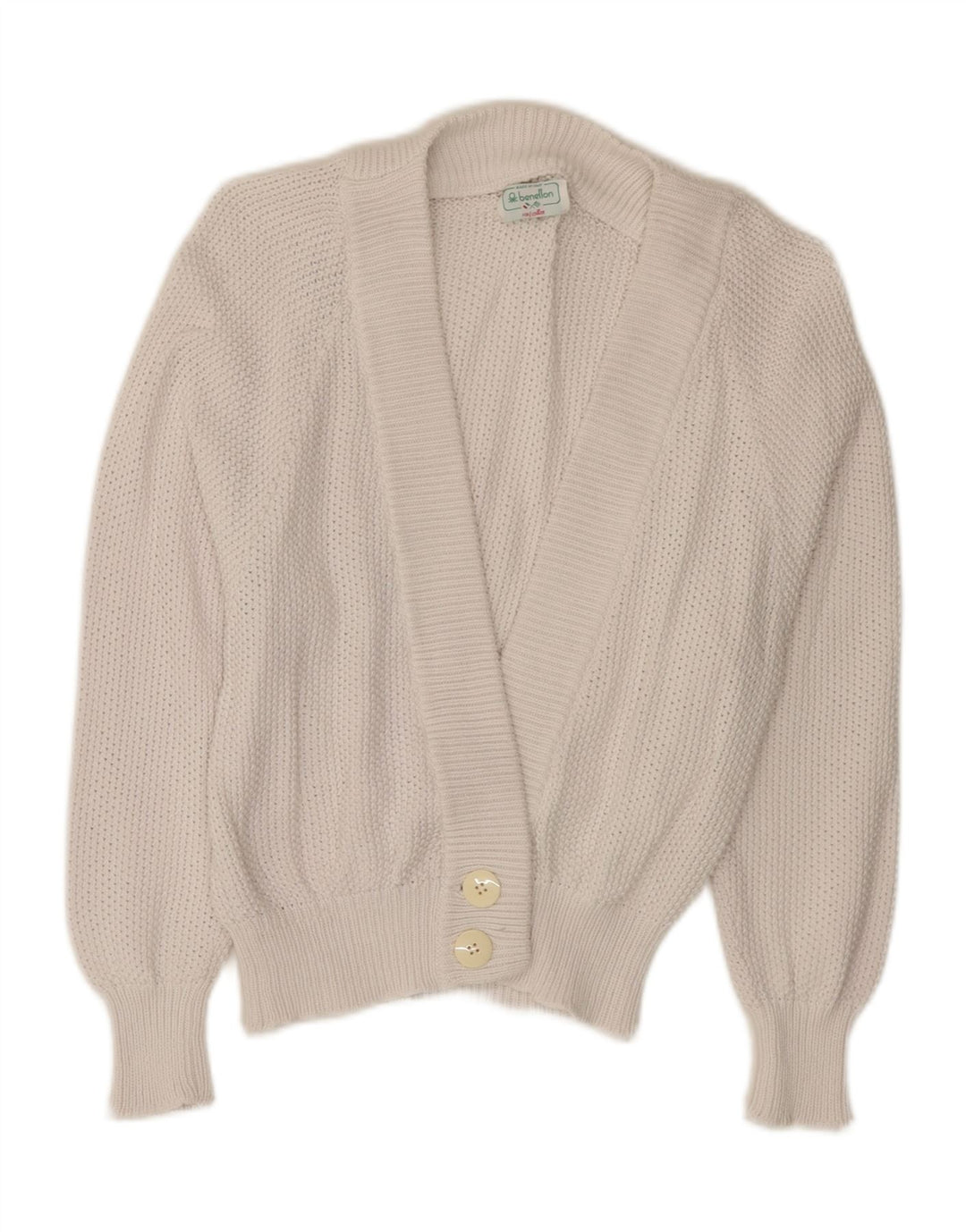 Maglione cardigan da donna BENETTON UK 10 piccolo cotone bianco