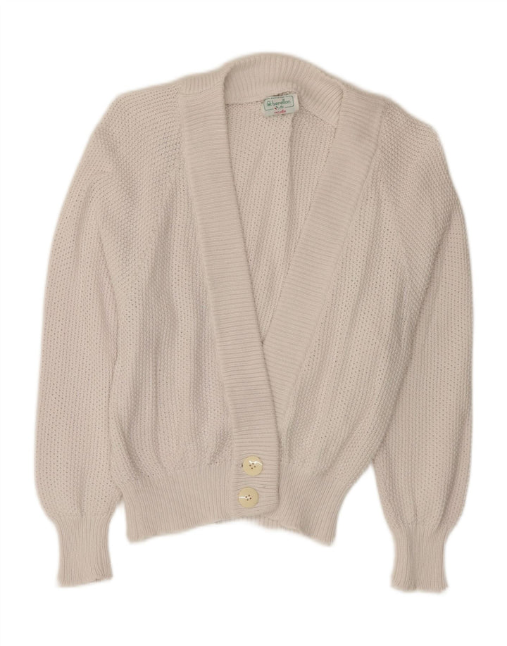 Maglione cardigan da donna BENETTON UK 10 piccolo cotone bianco