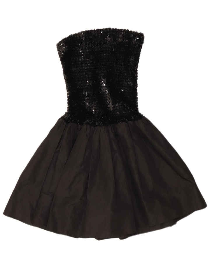 Abito vintage da donna senza spalline con paillettes UK 12 Viscosa nera media