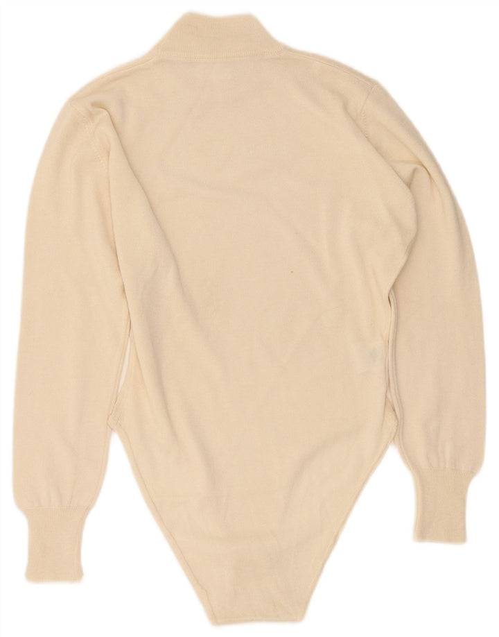 Body vintage da donna a maniche lunghe UK 14 grande bianco sporco