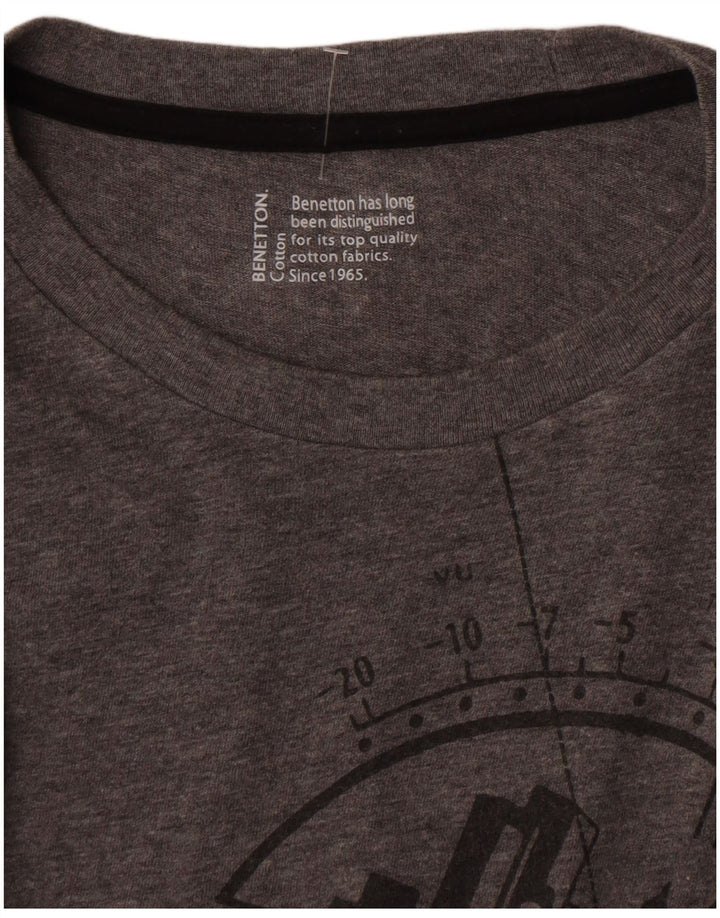 Top grafico da uomo Benetton a maniche lunghe in cotone grigio medio