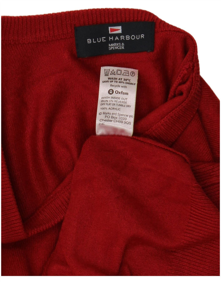 Maglione da uomo Marks & Spencer con scollo a V blu Harbour, acrilico rosso medio