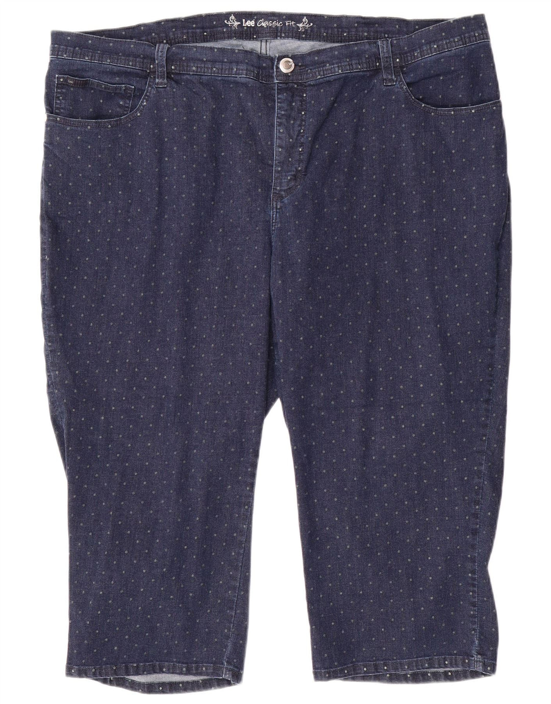Jeans Capri vestibilità classica da donna LEE US 24 4XL W48 L20 cotone maculato blu