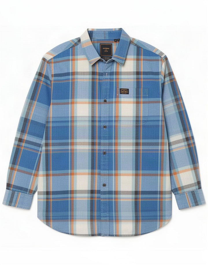 Camicia da uomo Superdry in cotone scozzese blu medio
