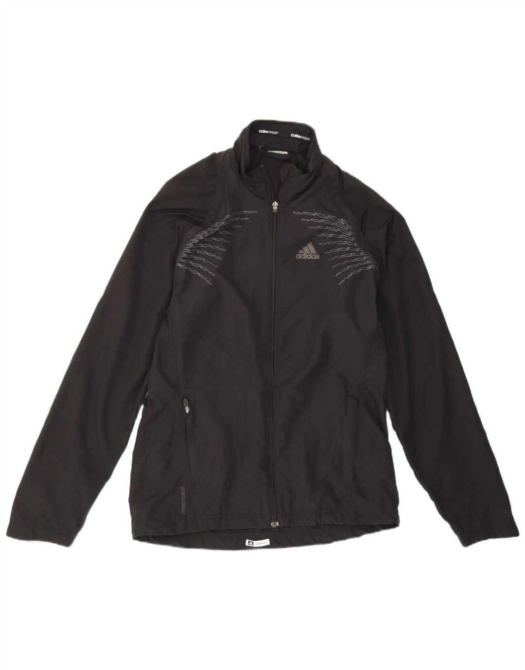 Giacca da tuta da donna Adidas Clima Proof UK 14 grande nera geometrica