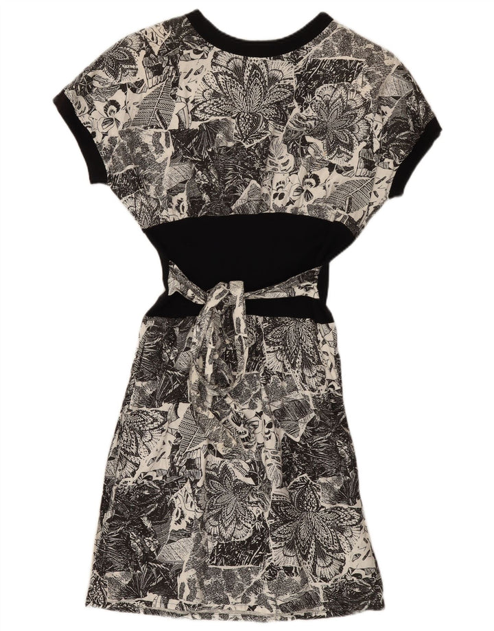 Abito a trapezio da donna vintage UK 12 grigio medio floreale