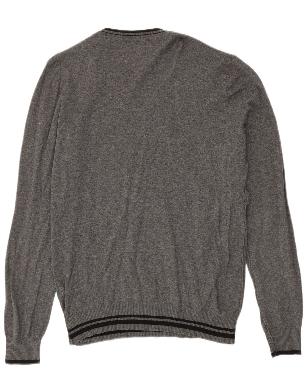 Maglione Zara da uomo con scollo a V, cotone a righe grandi grigie