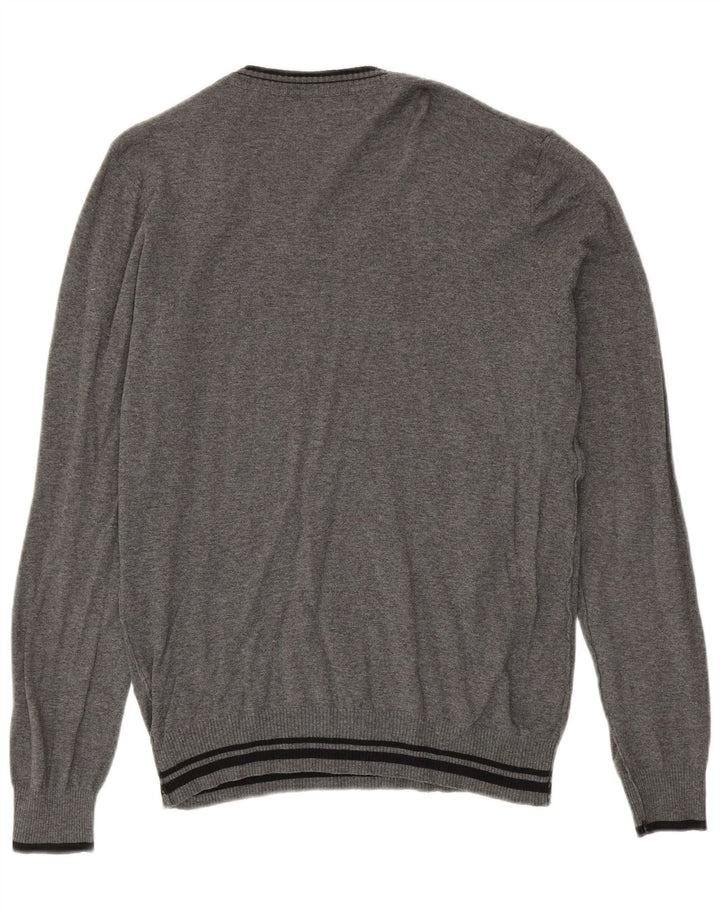 Maglione Zara da uomo con scollo a V, cotone a righe grandi grigie