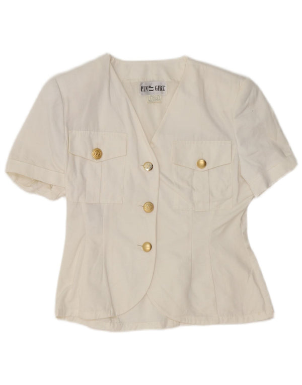 Camicetta vintage da donna a maniche corte UK 10 Small White Cupro