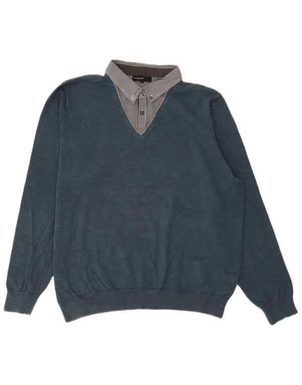 Marks & Spencer Maglione da uomo con collo a polo autografo grande in cotone blu