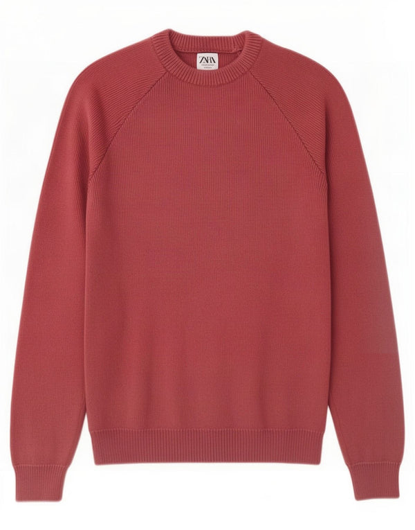 Maglione maglione girocollo da uomo Zara in cotone bordeaux medio