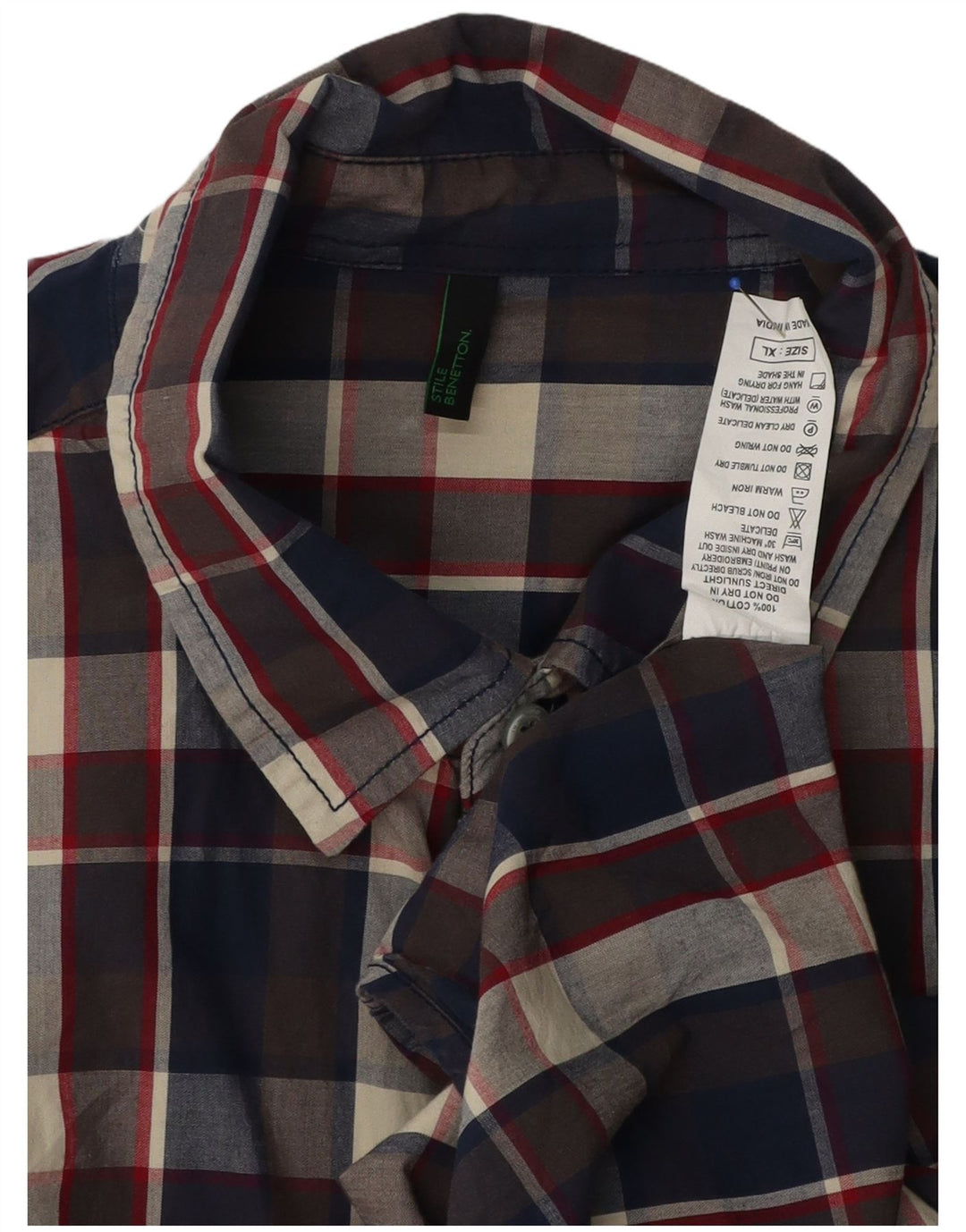Camicia Benetton Uomo XL Cotone Check Multicolor