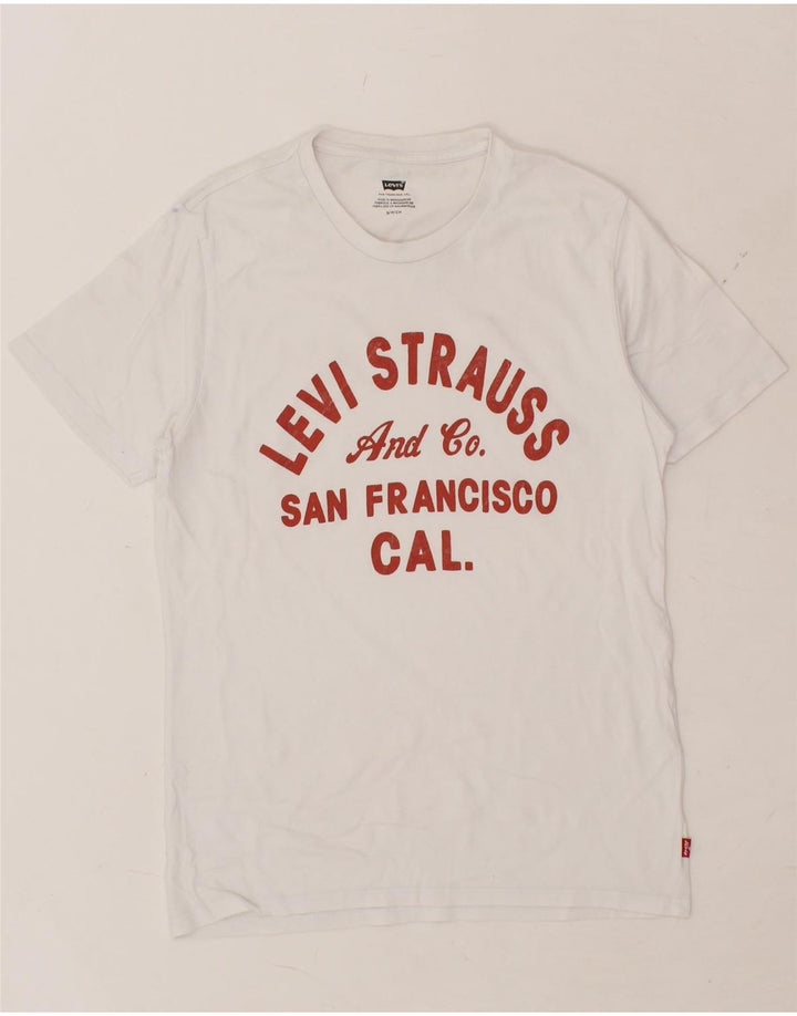 LEVI'S Womens Graphic T-Shirt Top UK 10 Small White Vintage Levi's and Second-Hand Levi's from Messina Hembry 